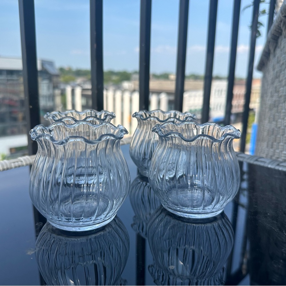 Elegant Clear Glass Votive Candle Holders or Bud Vases